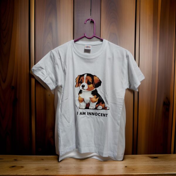 Unisex Round Neck T-shirt for Dog Lovers ("Innocent" Design)
